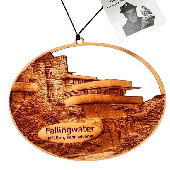 Fallingwater Mill Run PA Frank Lloyd Wright Intricate Wooden Ornament. NEW. - Picture 2 of 8